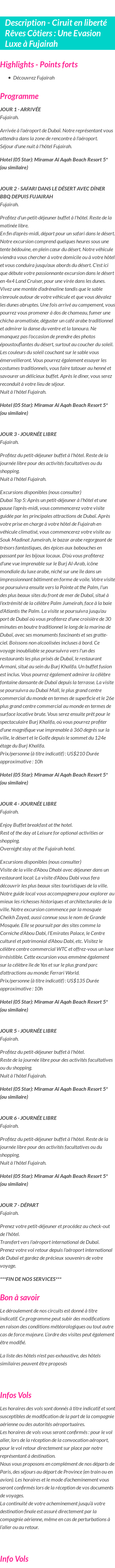 Détails du séjour