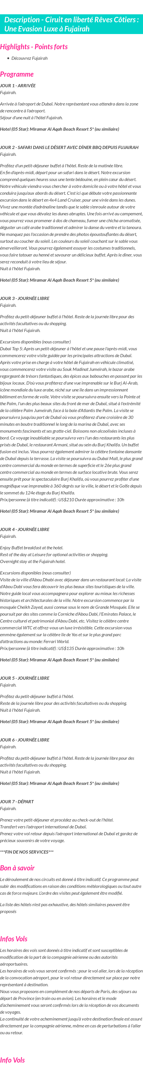 Détails du séjour