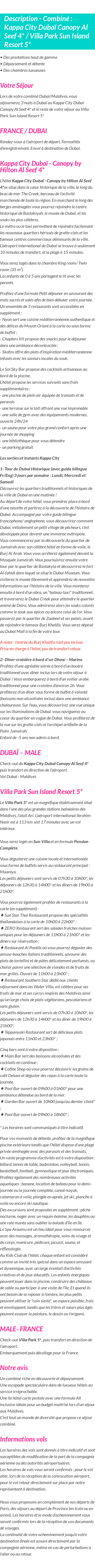 Détails du séjour