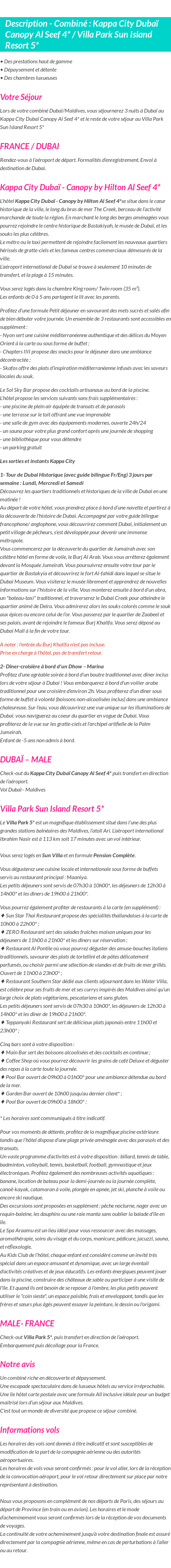 Détails du séjour