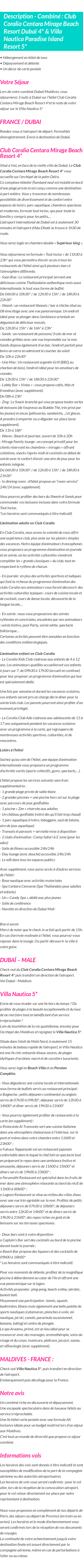 Détails du séjour