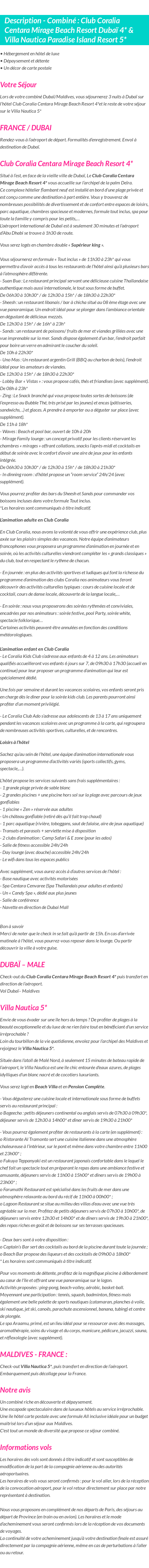 Détails du séjour