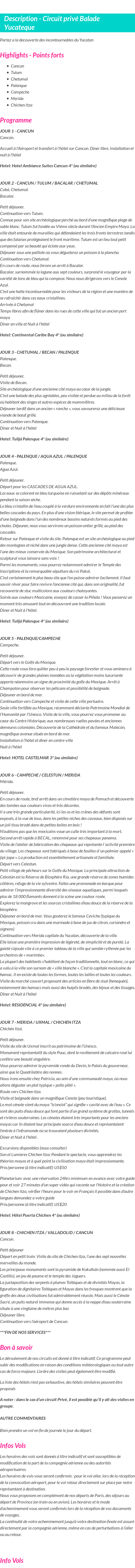 Détails du séjour