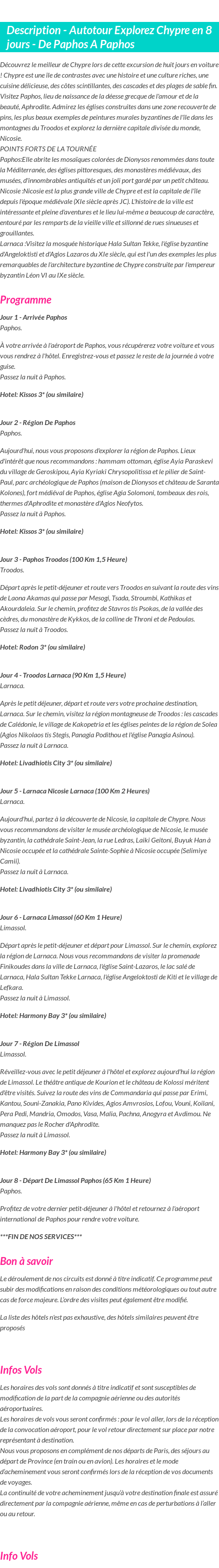 Détails du séjour