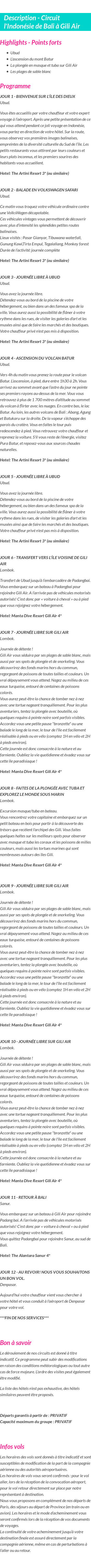 Détails du séjour