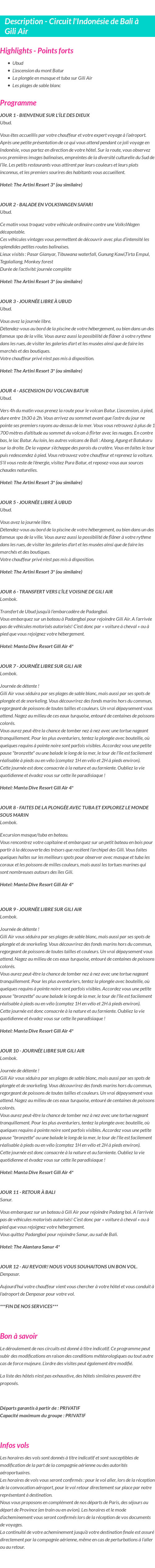 Détails du séjour