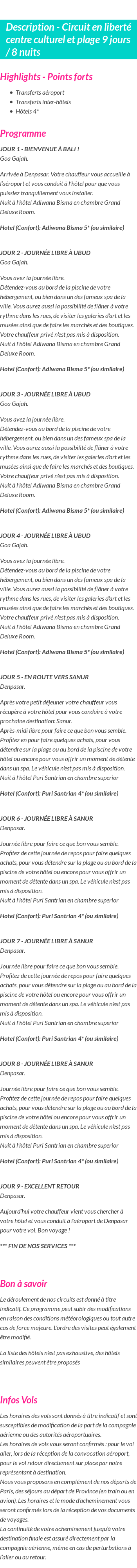 Détails du séjour