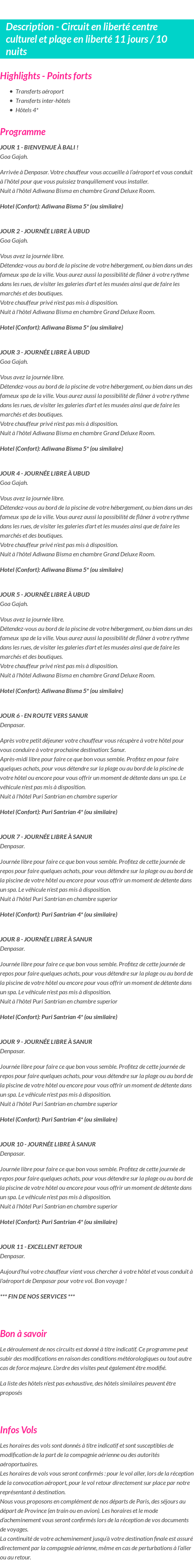 Détails du séjour
