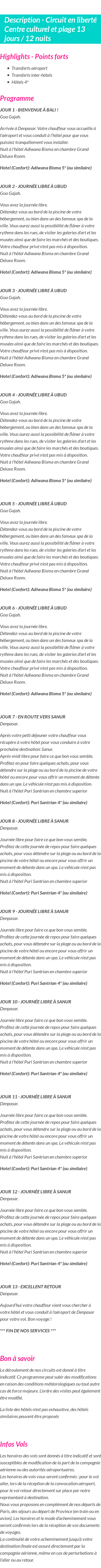 Détails du séjour
