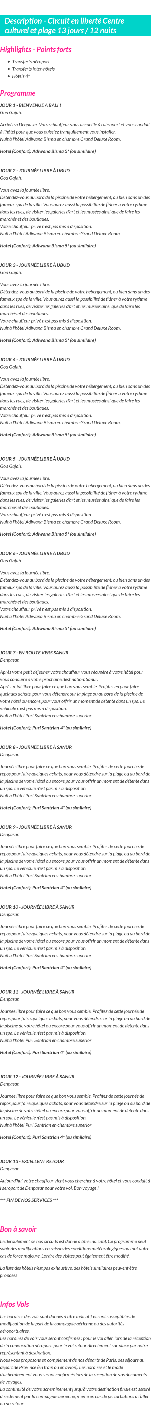 Détails du séjour