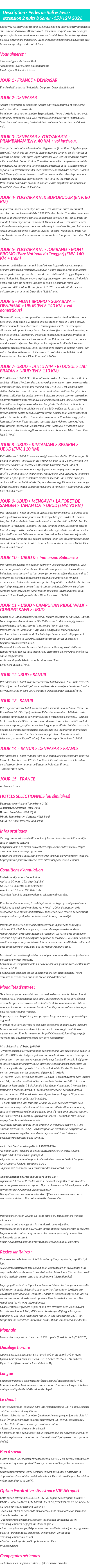 Détails du séjour