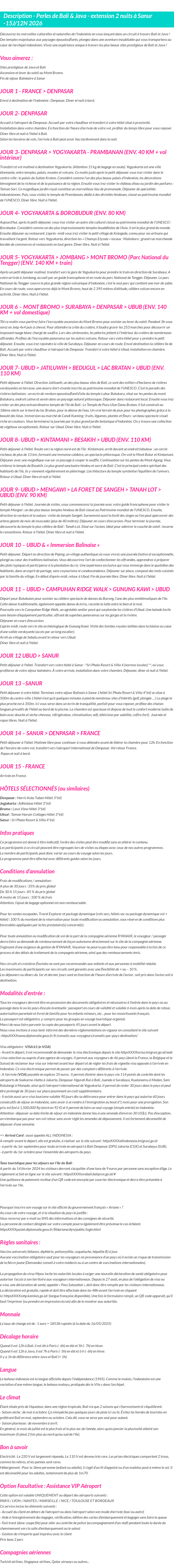 Détails du séjour