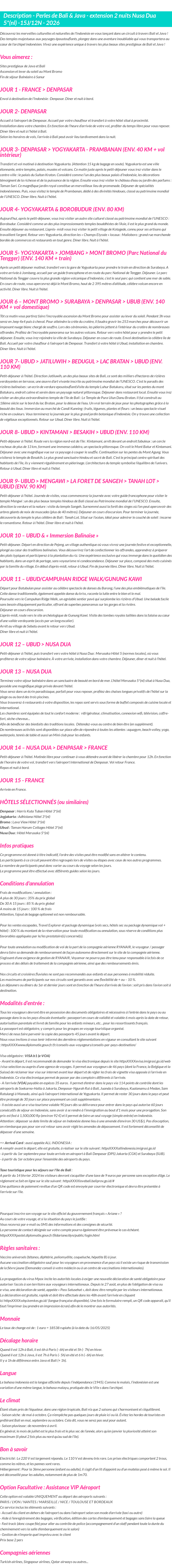 Détails du séjour