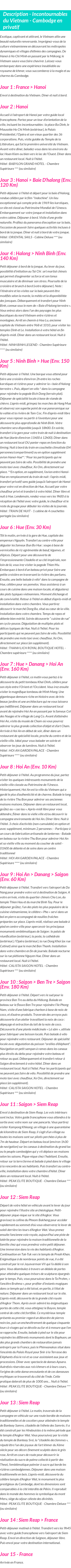Détails du séjour