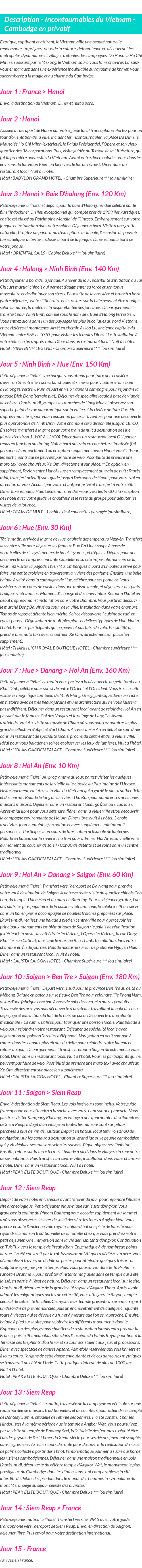 Détails du séjour