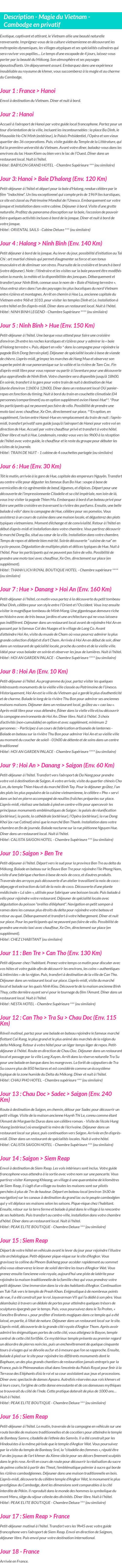 Détails du séjour
