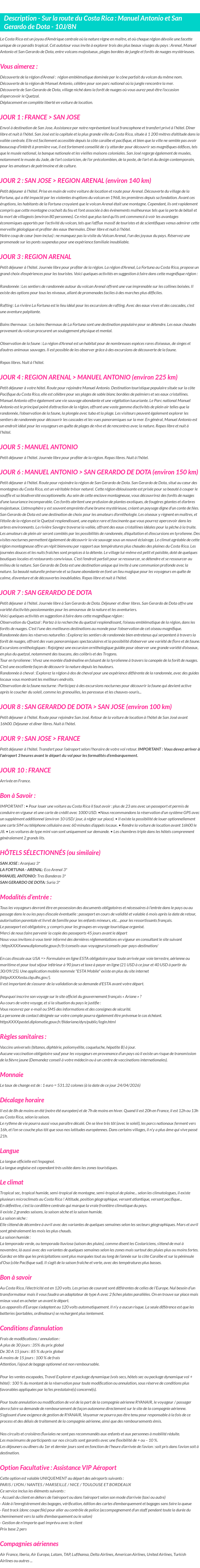 Détails du séjour