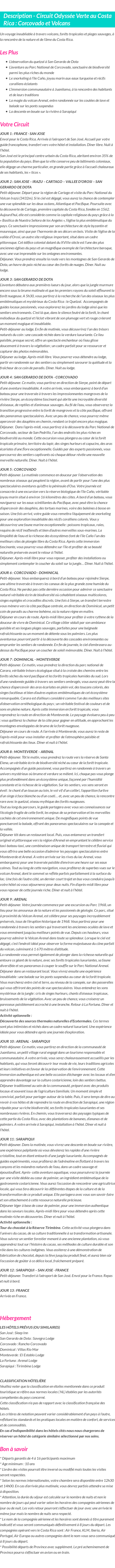 Détails du séjour