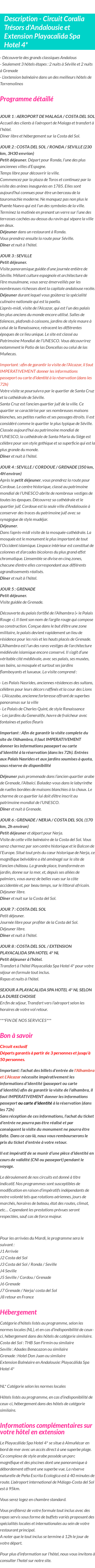 Détails du séjour
