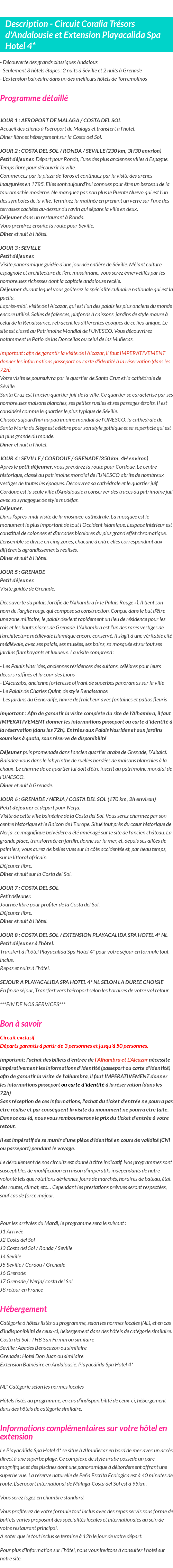 Détails du séjour