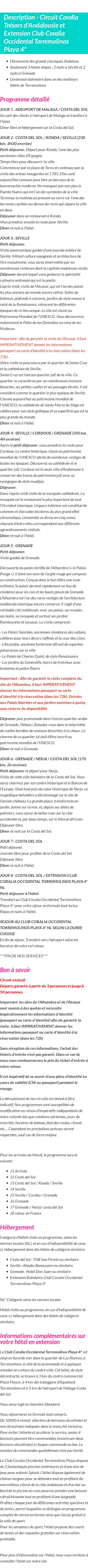 Détails du séjour