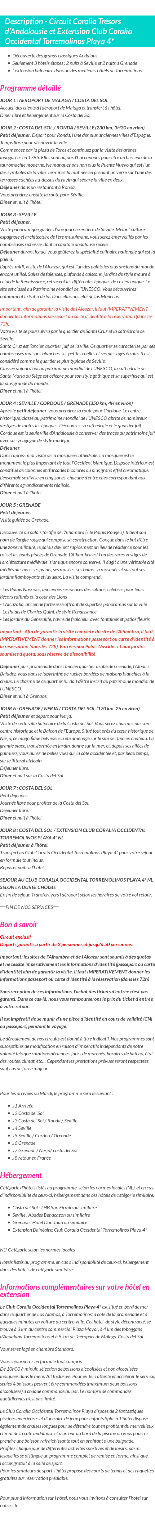 Détails du séjour