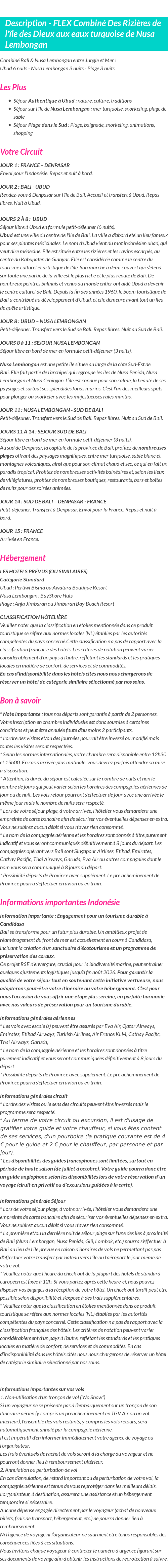 Détails du séjour
