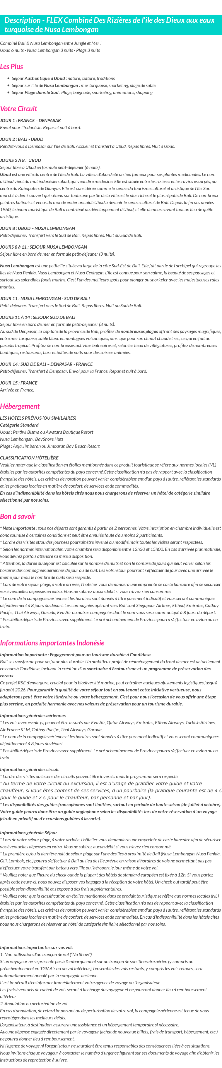 Détails du séjour