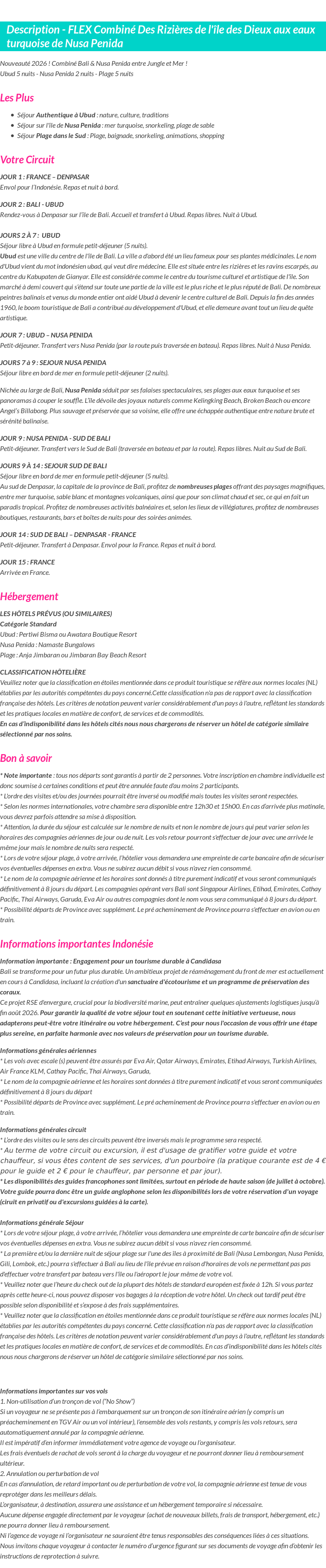 Détails du séjour