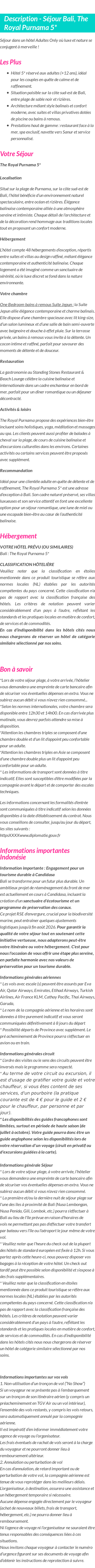 Détails du séjour