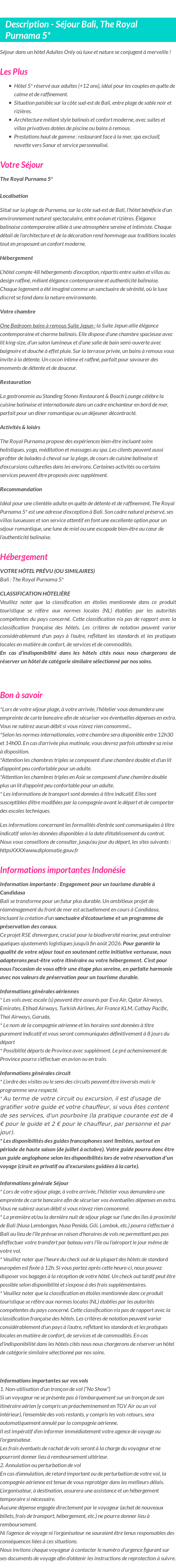 Détails du séjour