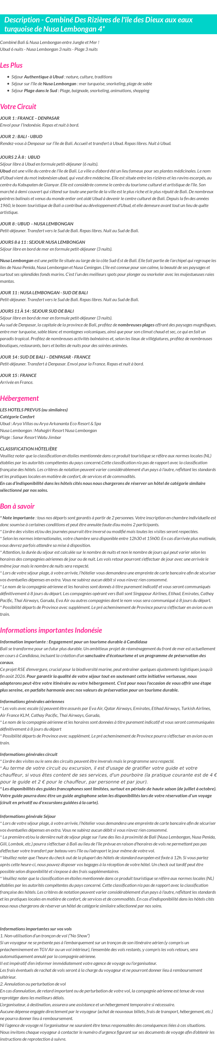 Détails du séjour