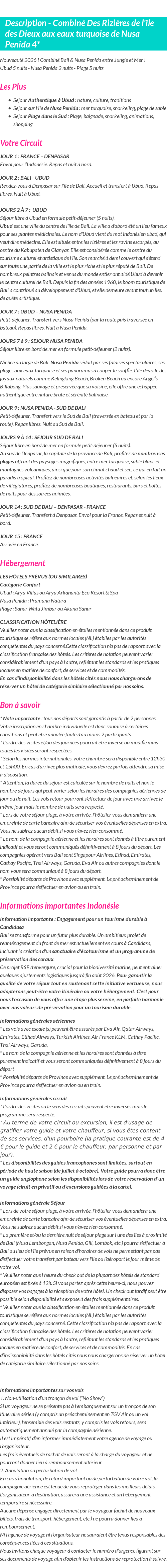 Détails du séjour