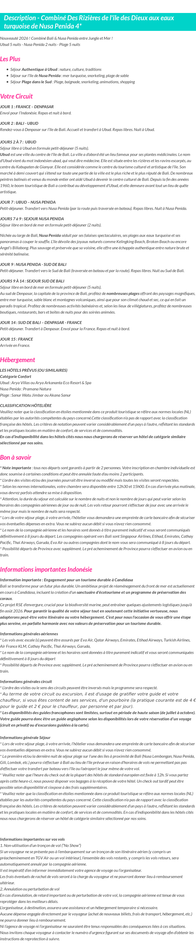 Détails du séjour