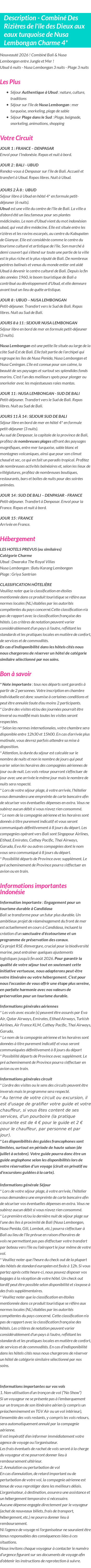 Détails du séjour