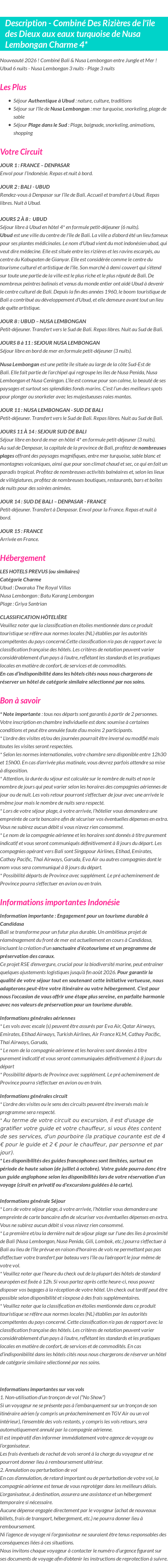Détails du séjour