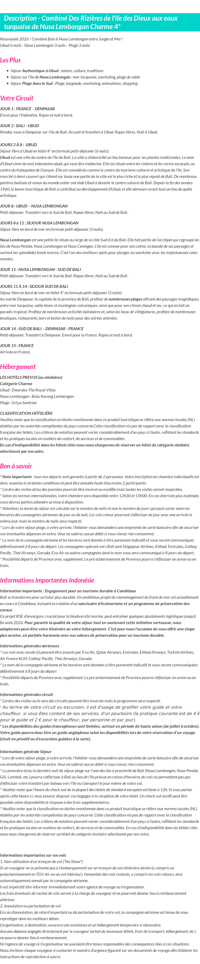 Détails du séjour