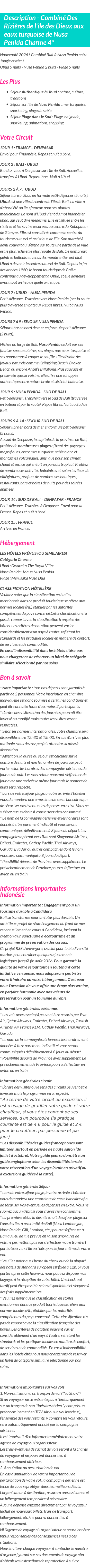 Détails du séjour