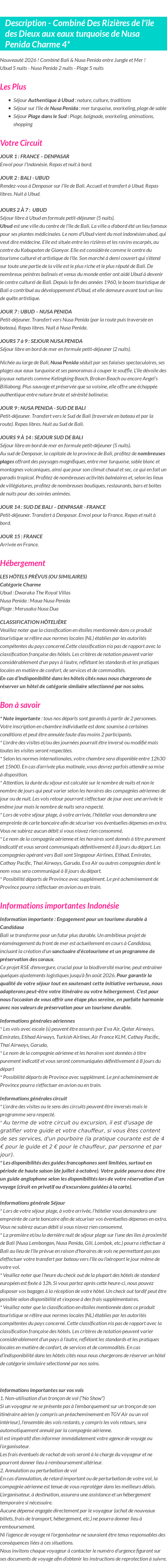 Détails du séjour