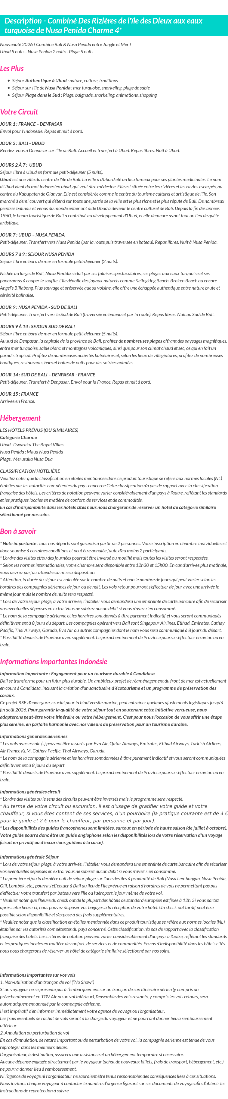 Détails du séjour