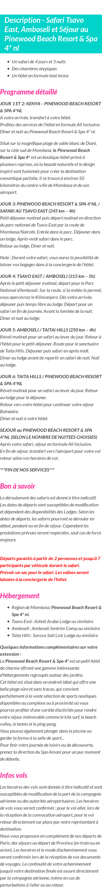 Détails du séjour