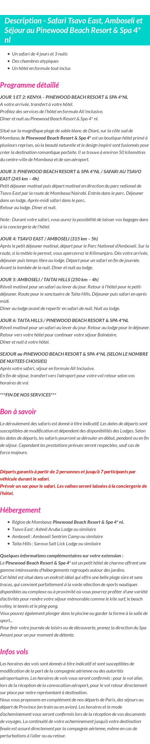 Détails du séjour