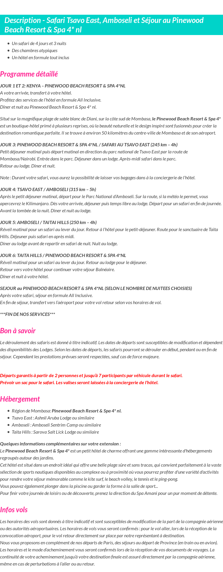 Détails du séjour