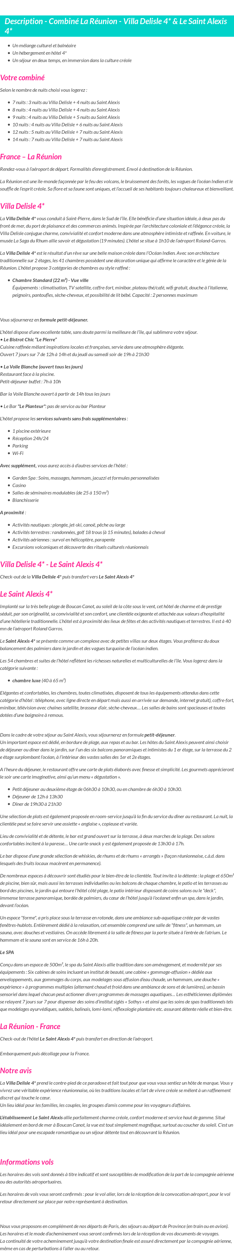 Détails du séjour