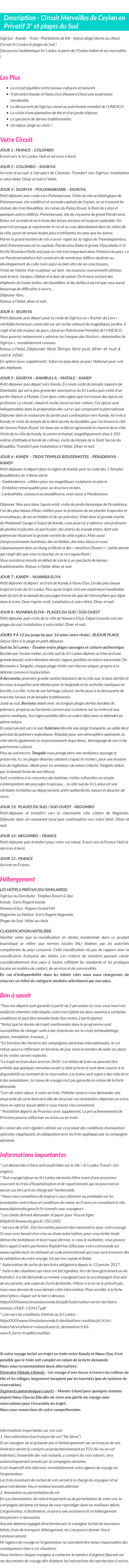 Détails du séjour