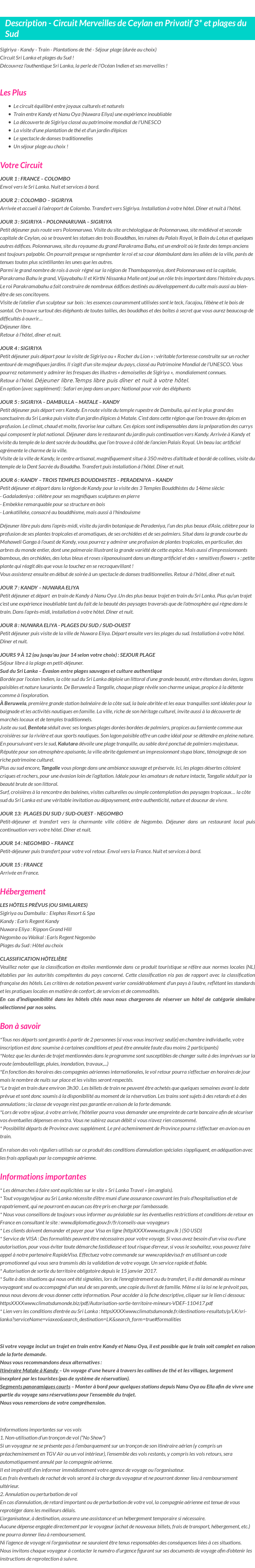 Détails du séjour