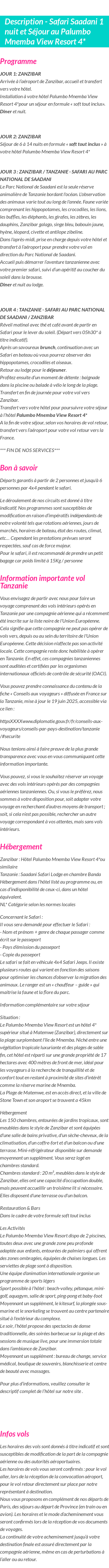 Détails du séjour