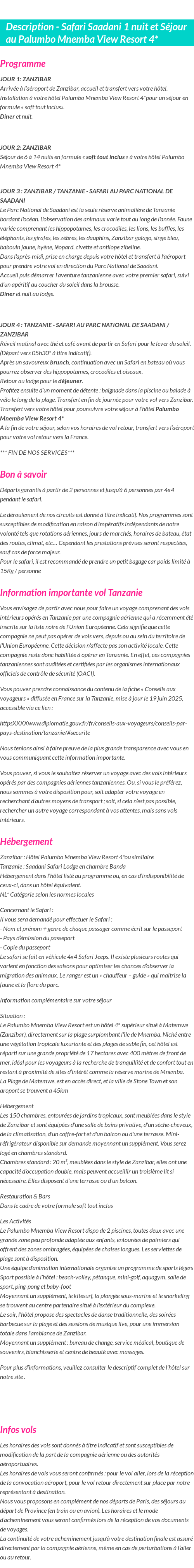 Détails du séjour