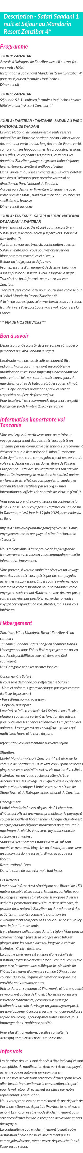 Détails du séjour