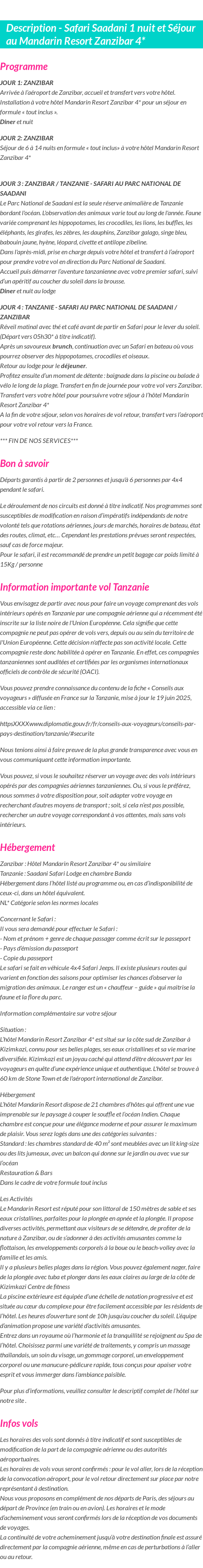 Détails du séjour